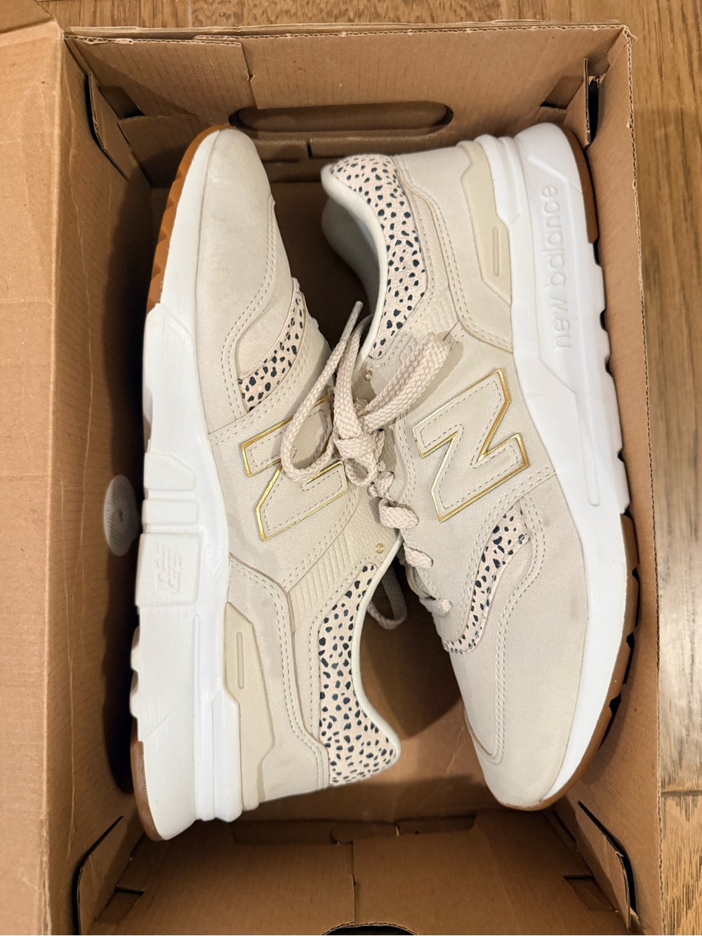 New Balance Women's Cream and Gold Accent Sneakers